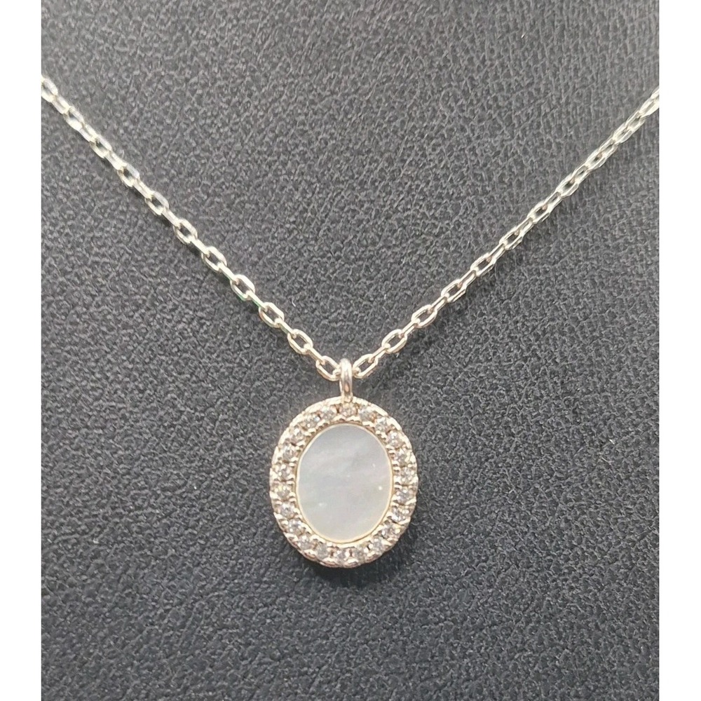EVC 18'' Sterling Silver Mother Pearl Pendant Dainty Necklace K1